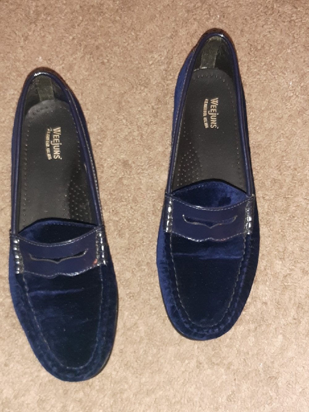 9.5M Navy Velvet Weejuns Penny Loafers